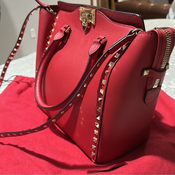 Valentino Red Studded Tote Bag - Picture 2 of 4